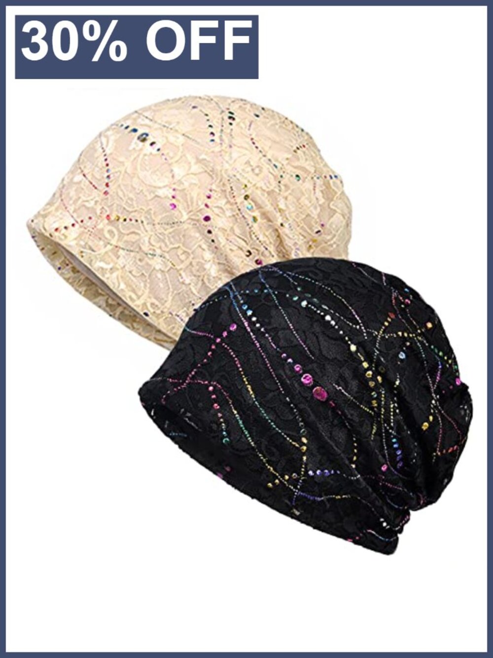Lace Cotton Slouchy Beanie Hat Scarf 2pk Sleep Cap Chemo Headwear